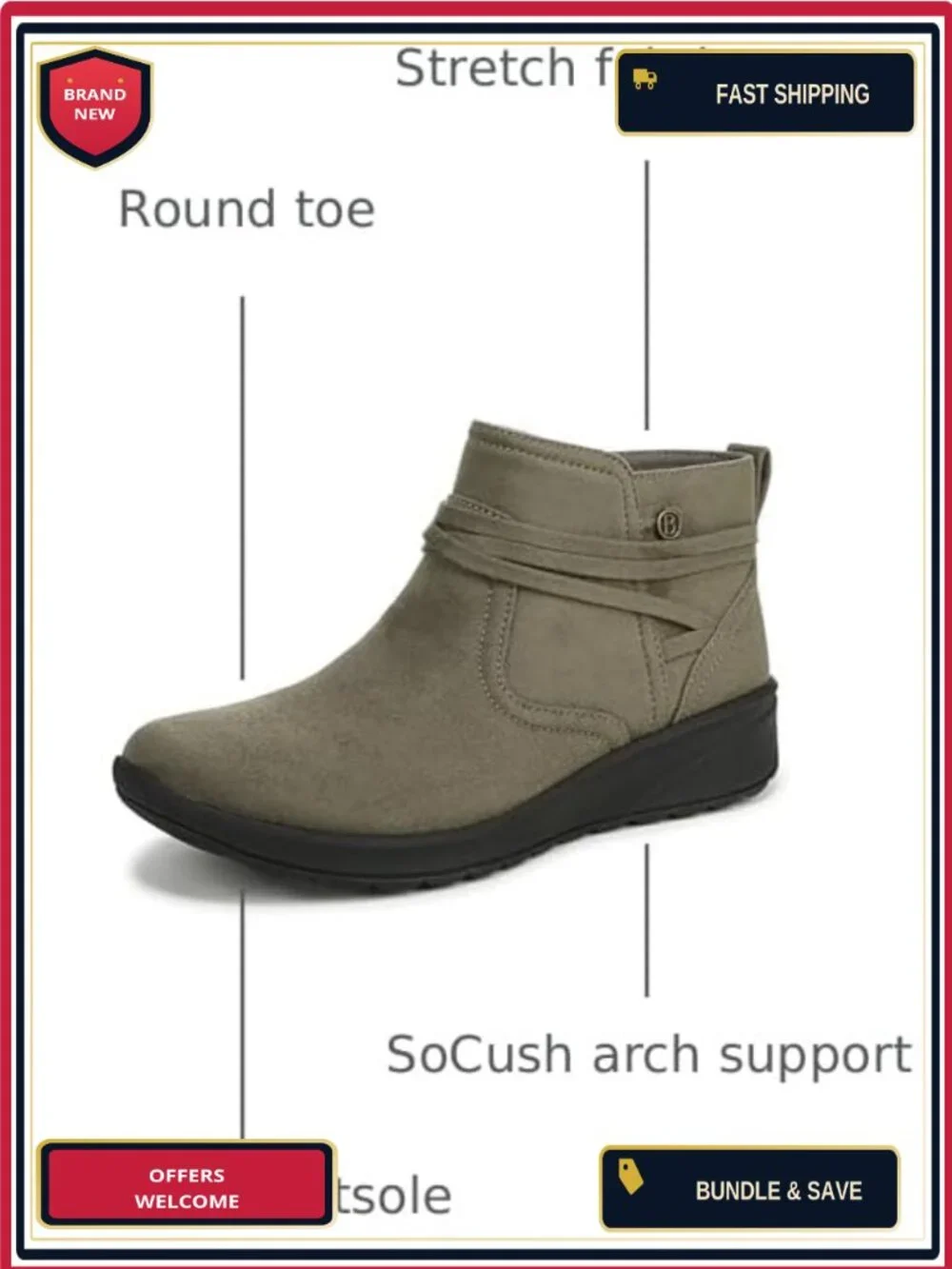 LifeStride Ankle Bootie Wedge Heel Zip Stretch Fabric Machine Washable